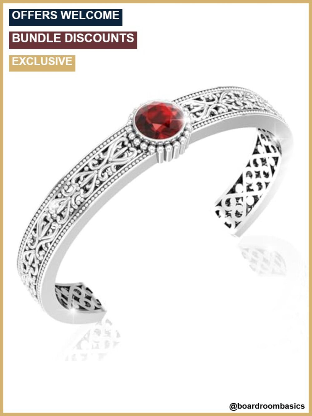 Adjustable 925 Sterling Silver Cuff Bracelet with Gemstone - Boho
